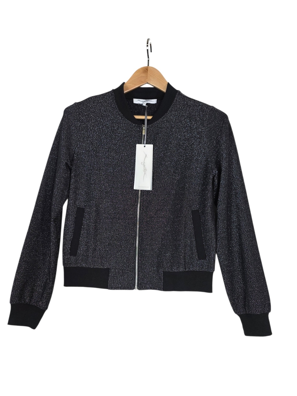 X by Gottex Women's Glitter lightweight stretchy Bomber Jacket - Black